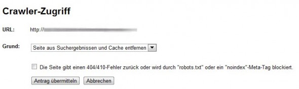 Crawler-Zugriff und Antrag übermitteln